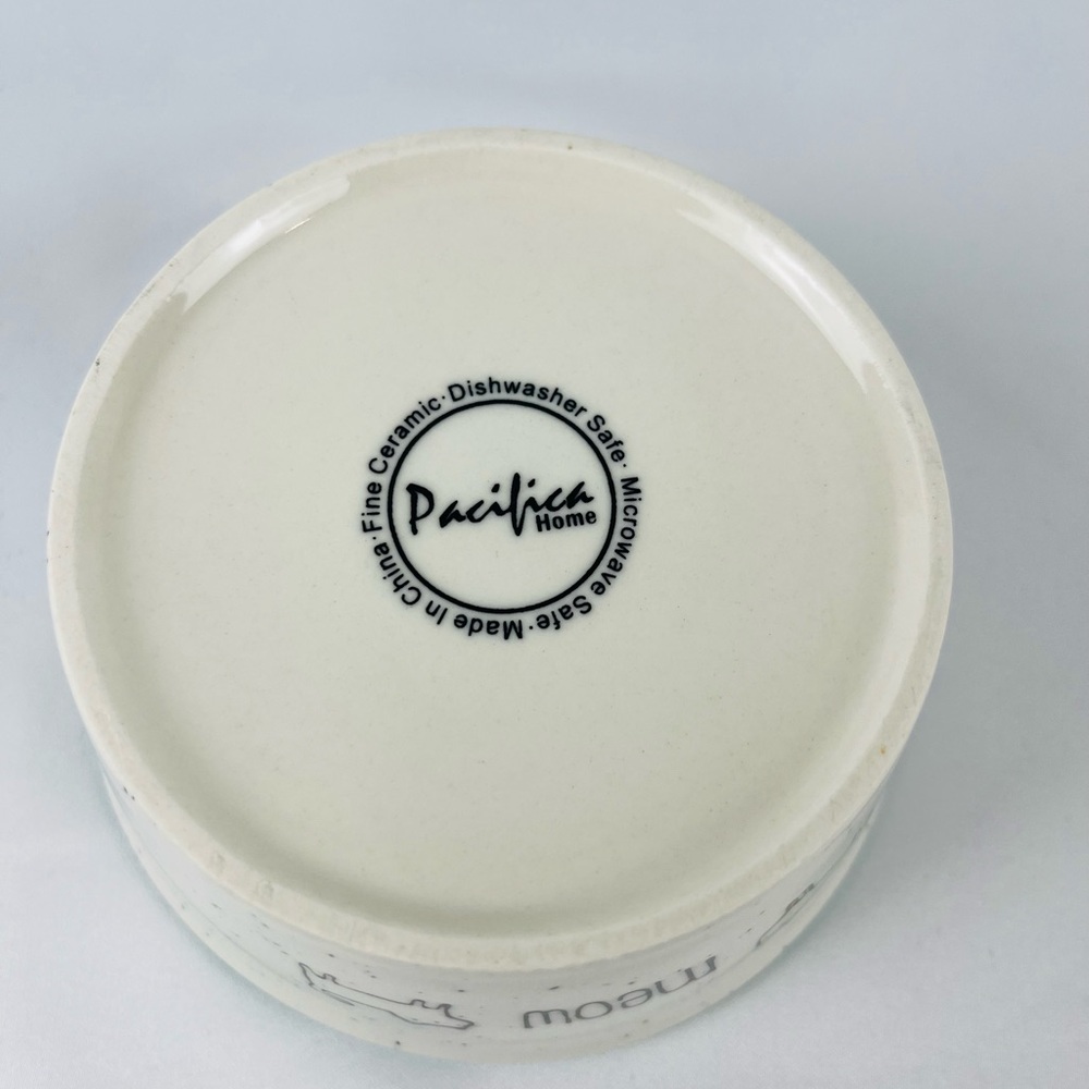 Pacifica Pet Bowl Food Water Cat Kitten “Meow” Cat Exterior Face Interior Cream - Picture 5 of 9